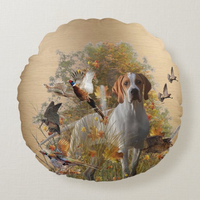 English Pointer Tapestry Metal Print Drawstring B Rundes Kissen (Vorderseite)