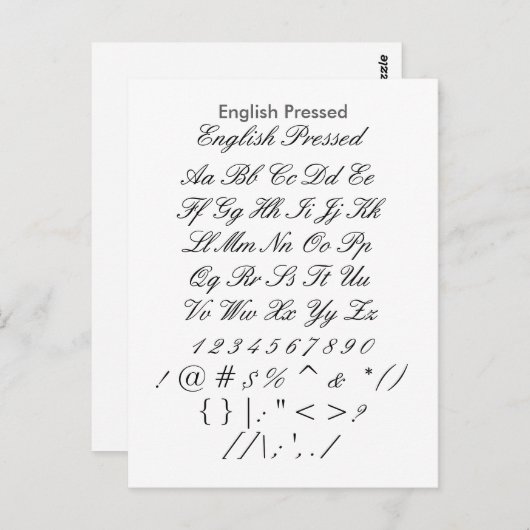 English Pressed - Zazzle Font Sampler Sheet Postkarte (Vorne/Hinten)