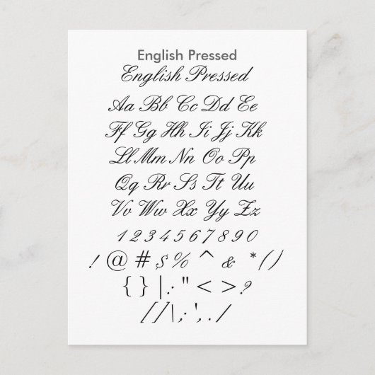 English Pressed - Zazzle Font Sampler Sheet Postkarte (Vorderseite)