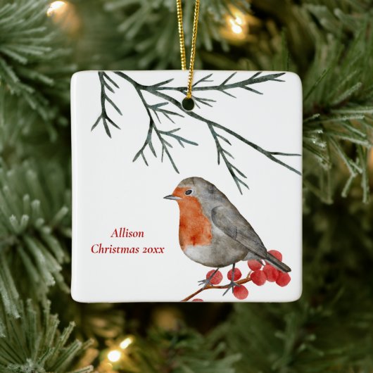 English RedBrustbrust Robin Bird Weihnachten Keramikornament (Baum)