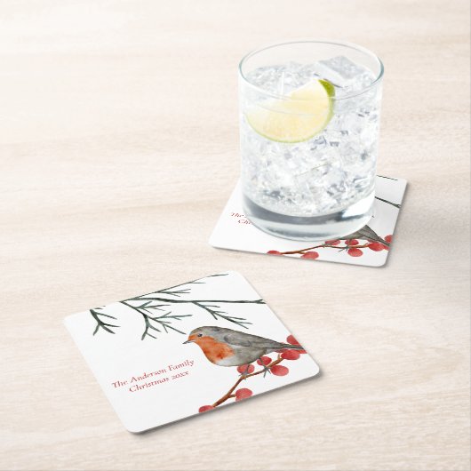 English RedBrustbrust Robin Bird Weihnachten Rechteckiger Pappuntersetzer (Vor Ort)