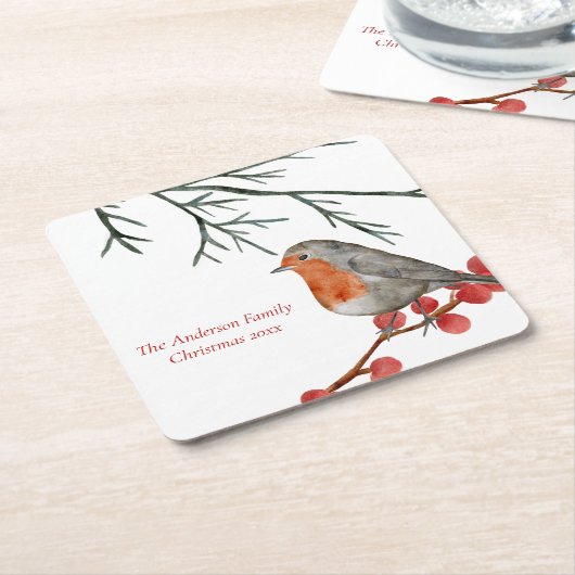 English RedBrustbrust Robin Bird Weihnachten Rechteckiger Pappuntersetzer (angewinkelt)