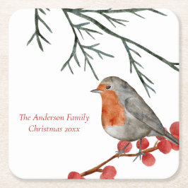 English RedBrustbrust Robin Bird Weihnachten Rechteckiger Pappuntersetzer