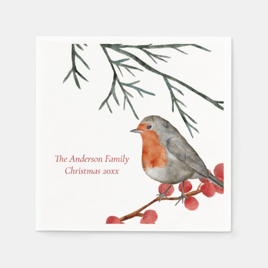 English RedBrustbrust Robin Bird Weihnachten Serviette (Vorderseite)