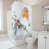 English Robin Winter Holly Berries Weihnachtskunst Duschvorhang (Beispiel)