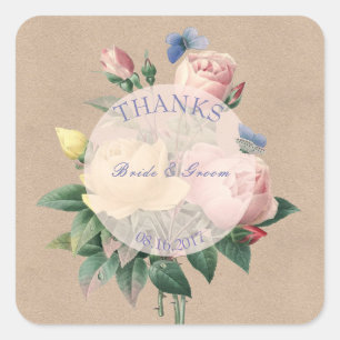 English Rose Butterfly Garden Wedding Danke Quadratischer Aufkleber