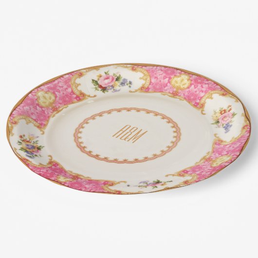 English Rose Garden Party Hoch Tee Einladung Pappteller (Schrägansicht)