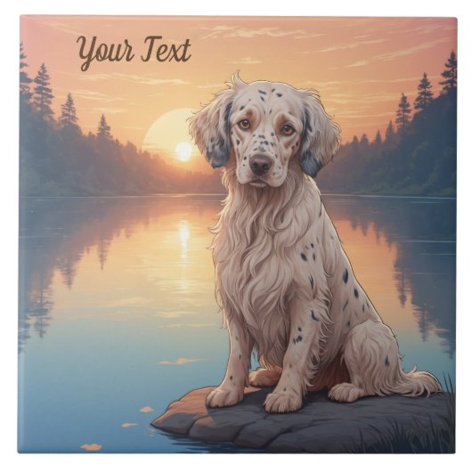 English Setter am See Fliese (Vorderseite)