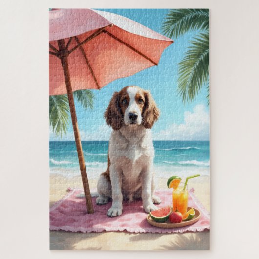English Setter Beach Relax Scene Puzzle (Vertikal)
