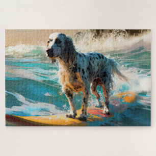 English Setter Beach Surfen Malerei Puzzle