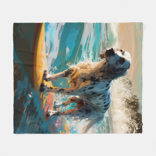 English Setter Beach Surfgrafik Fleecedecke (Vorderseite (Horizontal))