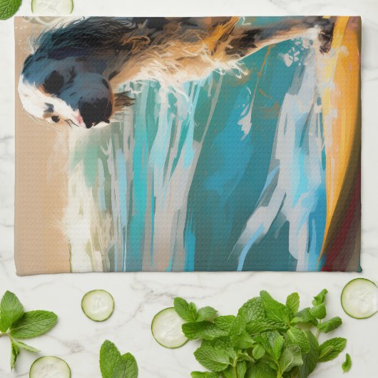 English Setter Beach Surfgrafik Geschirrtuch (Gefaltet)