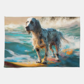 English Setter Beach Surfgrafik Geschirrtuch (Horizontal)