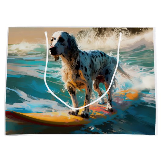 English Setter Beach Surfgrafik Große Geschenktüte (Vorderseite)