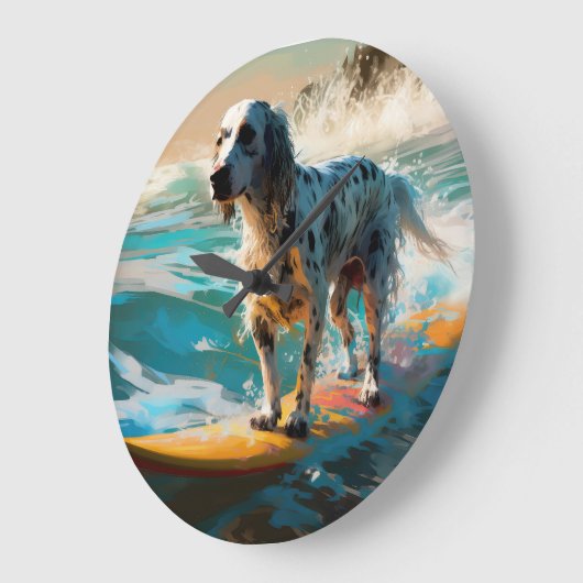 English Setter Beach Surfgrafik Große Wanduhr (Winkel)