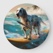 English Setter Beach Surfgrafik Große Wanduhr (Vorderseite)