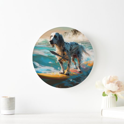 English Setter Beach Surfgrafik Große Wanduhr (Zuhause)
