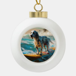 English Setter Beach Surfgrafik Keramik Kugel-Ornament