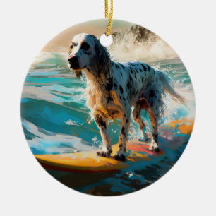 English Setter Beach Surfgrafik Keramik Ornament
