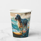English Setter Beach Surfgrafik Pappbecher (Rückseite)