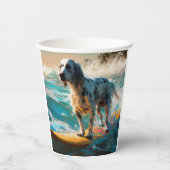 English Setter Beach Surfgrafik Pappbecher (Vorderseite)