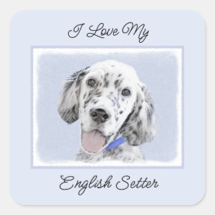 English Setter Blue Belton Malerei Hund Art Quadratischer Aufkleber