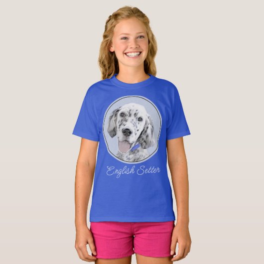 English Setter Blue Belton Painting Dog Art T-Shir T-Shirt (Vorne ganz)