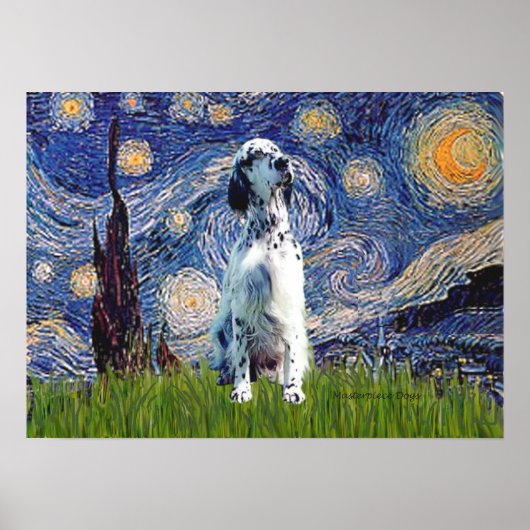 English Setter (BW) - Starry Night Poster (Vorne)