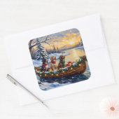 English Setter Christmas Boat Holiday Quadratischer Aufkleber (Umschlag)