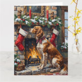 English Setter Christmas Fireplace Stocking Karte (Gelbe Blume)