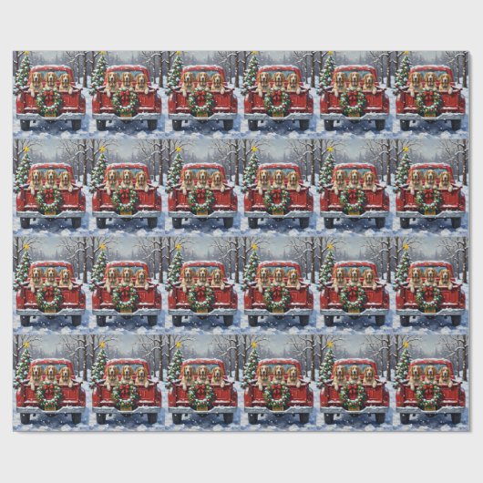 English Setter Christmas Red Truck Holiday Geschenkpapier (Flach)