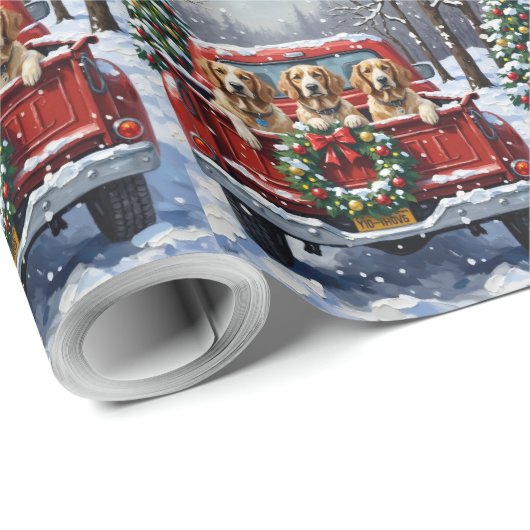 English Setter Christmas Red Truck Holiday Geschenkpapier (Rolleneckpunkt)