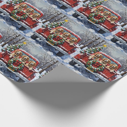 English Setter Christmas Red Truck Holiday Geschenkpapier (Ecke)