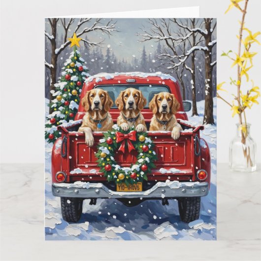English Setter Christmas Red Truck Holiday Karte (Gelbe Blume)