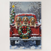English Setter Christmas Red Truck Holiday Puzzle (Vertikal)
