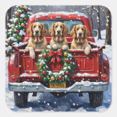 English Setter Christmas Red Truck Holiday Quadratischer Aufkleber (Vorderseite)