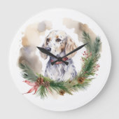 English Setter Christmas Wreath Festivals Große Wanduhr (Vorderseite)