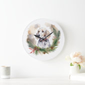 English Setter Christmas Wreath Festivals Große Wanduhr (Zuhause)