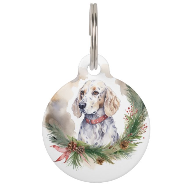 English Setter Christmas Wreath Festivals Haustiermarke (Vorderseite)