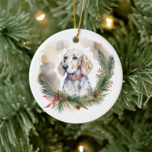 English Setter Christmas Wreath Festivals Keramik Ornament (Baum)