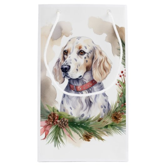 English Setter Christmas Wreath Festivals Kleine Geschenktüte (Rückseite)