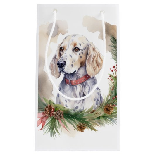 English Setter Christmas Wreath Festivals Kleine Geschenktüte (Vorderseite)