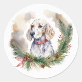 English Setter Christmas Wreath Festivals Runder Aufkleber (Vorderseite)