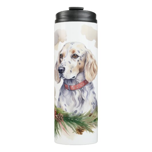 English Setter Christmas Wreath Festivals Thermosbecher (Vorderseite)