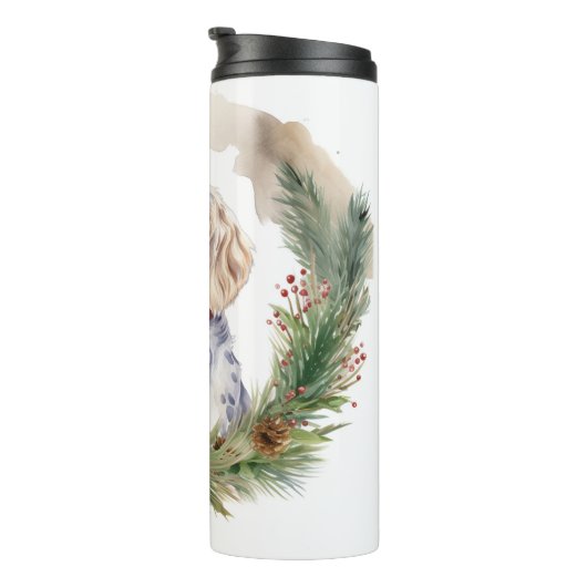 English Setter Christmas Wreath Festivals Thermosbecher (Nach rechts gedreht)