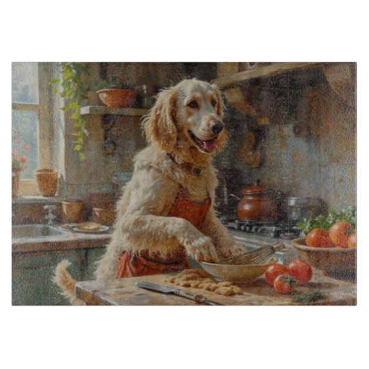 English Setter Cooking in Kitchen Schneidebrett (Vorderseite)