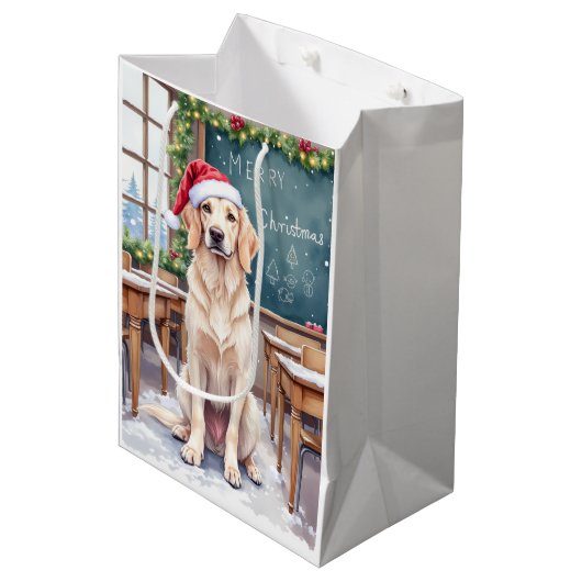 English Setter Cozy Classroom Teacher Santa Mittlere Geschenktüte (Vorderseite Schrägansicht)