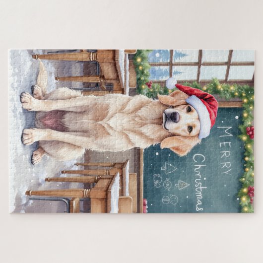 English Setter Cozy Classroom Teacher Santa Puzzle (Horizontal)