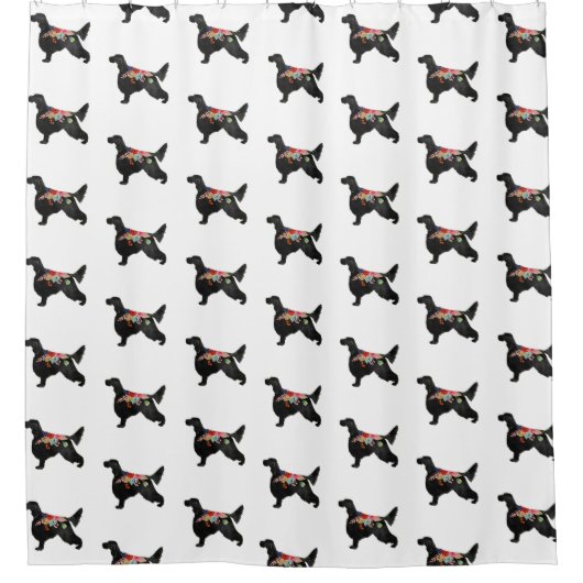English Setter Dog Breed Bohemisch Floral Silhouet Duschvorhang (Vorderseite)