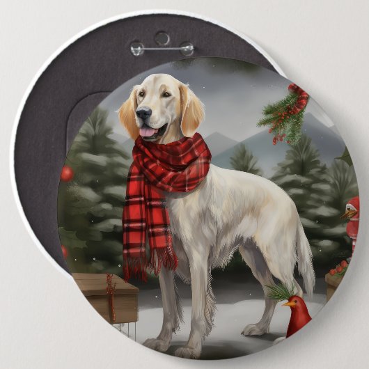 English Setter Dog in Schnee Weihnachten Button (Vorne & Hinten)